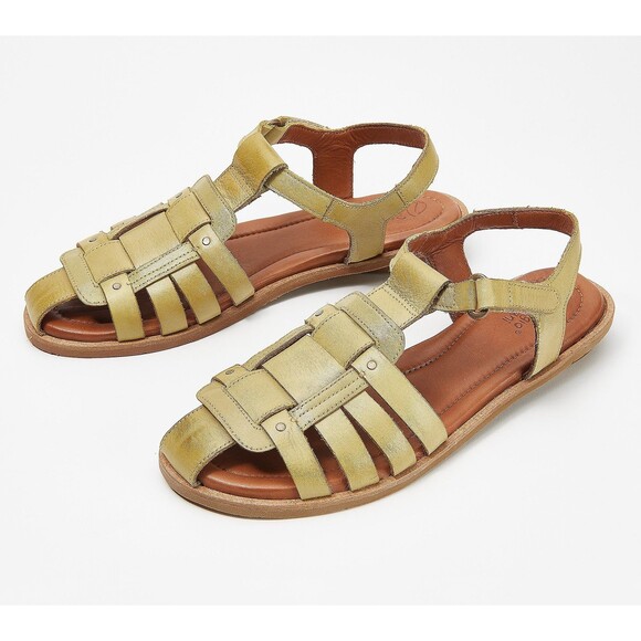 New Sergio Tomani Pesca Leather Fisherman Sandals Pistachio Green Size 37 6.5-7 - Picture 1 of 4